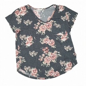 HEATHERED Gray and Floral 1 pocket T Shirt - V Neck - Size Large